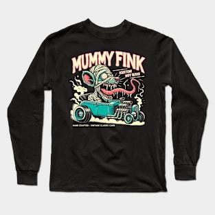 Rat Rod Creepy Cute Mummy - Retro Kustom Cars Classic Monster Long Sleeve T-Shirt